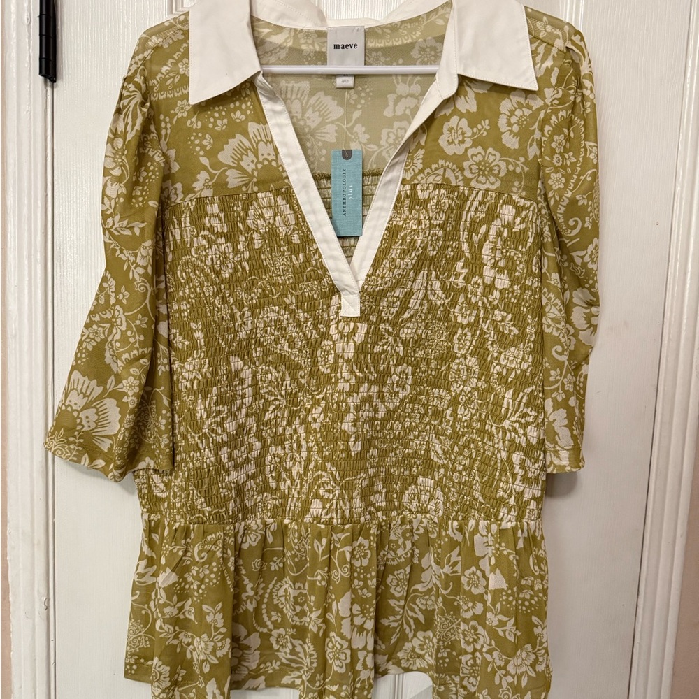 Maeve Yellow Peplum Blouse with 3/4 Sleeves